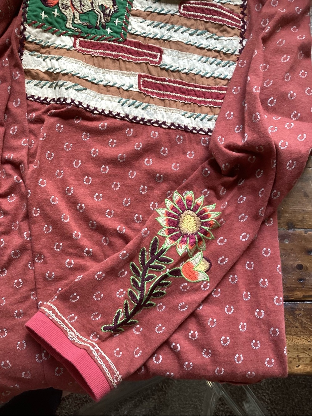 Double D Ranch Riding Rodeo Embroidered Terra Cotta Top Large - Picture 6 of 9